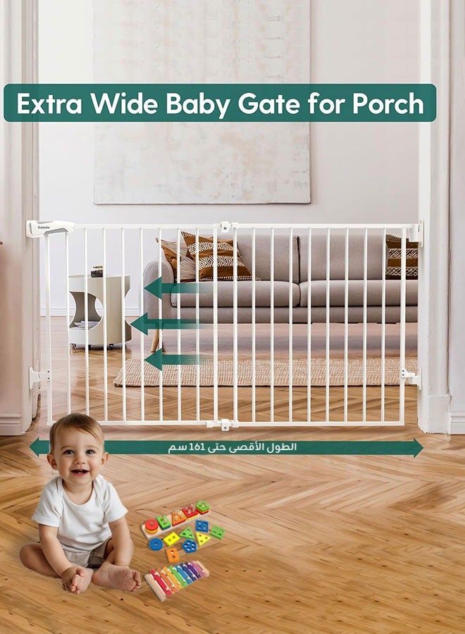 Aurlar No-Drill Baby Safety Gates – Extra Wide Auto-Close, 76–161cm with 10/30/45cm Extensions, Pressure-Mount, Dual-Lock, Durable Steel for Stairs, Doorways, Kitchens & Pets - Image 2